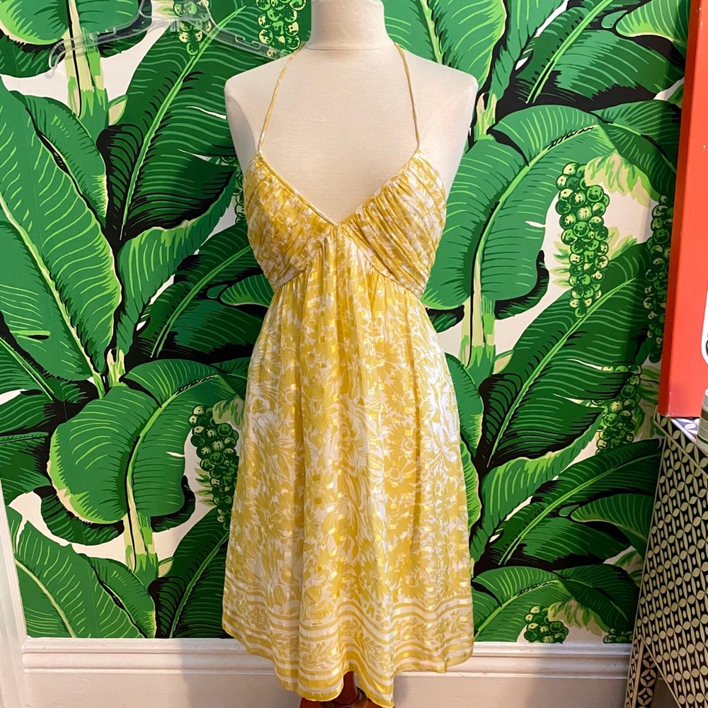 Shoshanna Yellow and White Halter Sundress